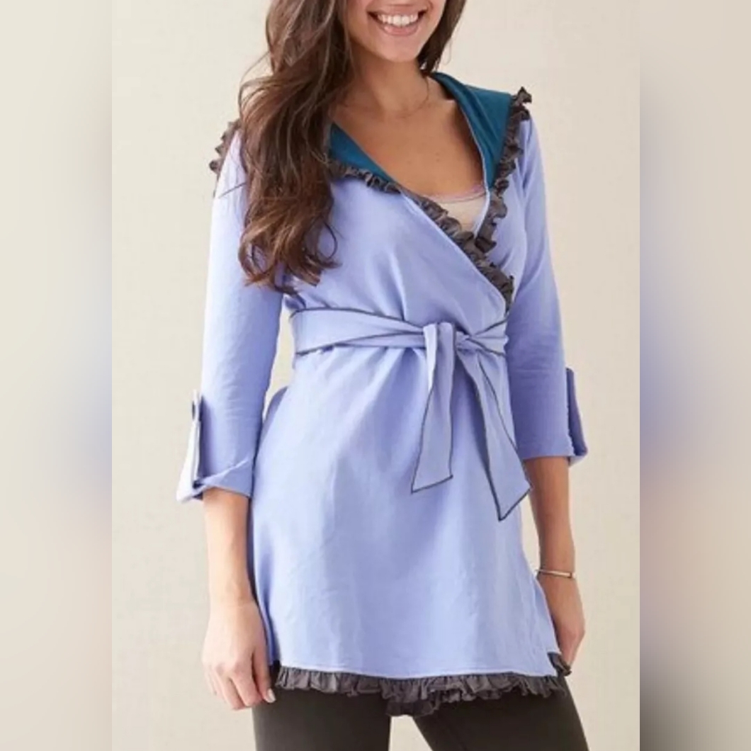 Matilda Jane Jacket Women's Medium Nightingale Willow Purple Ruffle Hooded Robe